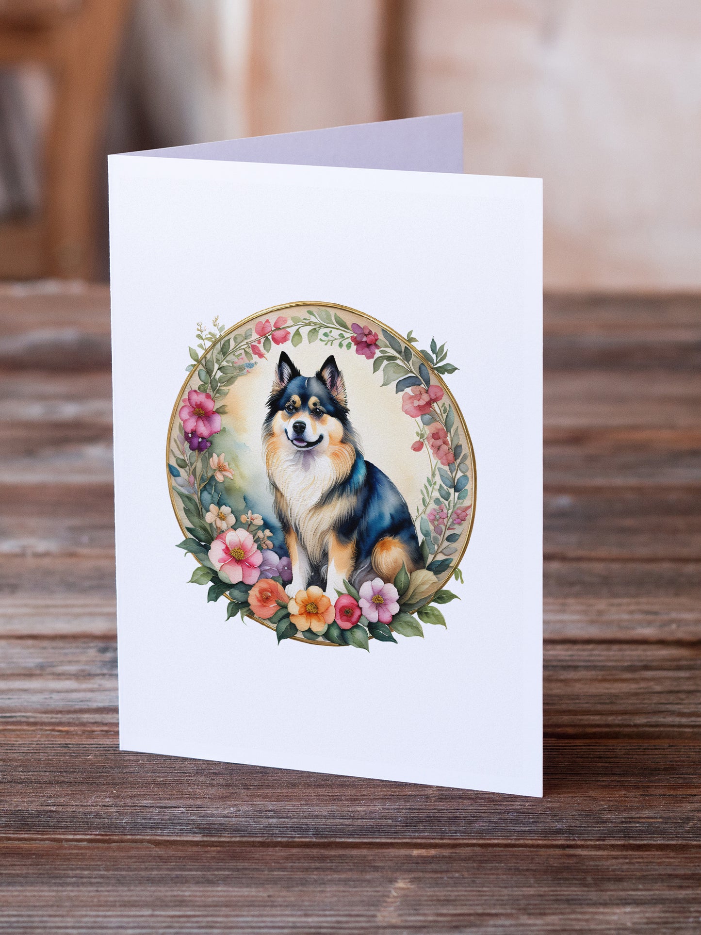 Finnish Lapphund and Flowers Greeting Cards Pack of 8