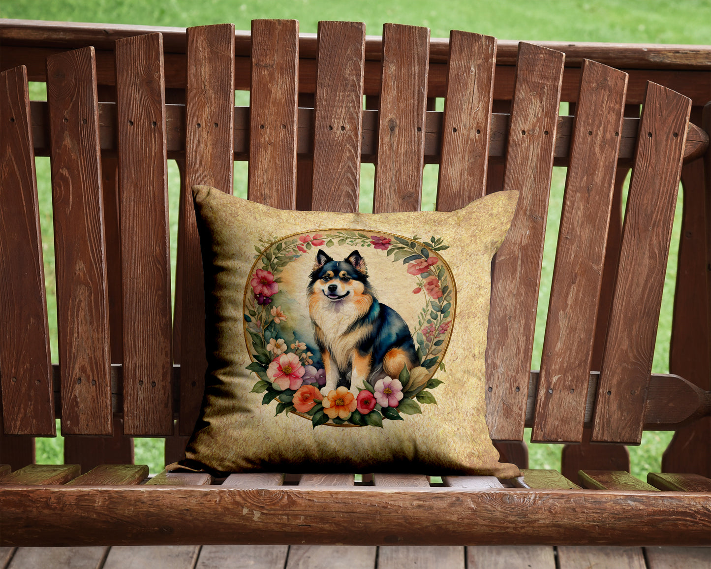 Finnish Lapphund and Flowers Throw Pillow