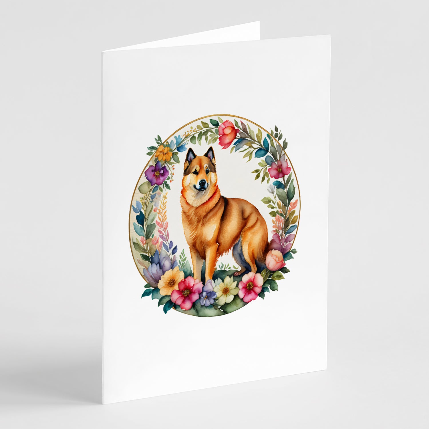 Buy this Finnish Spitz and Flowers Greeting Cards Pack of 8