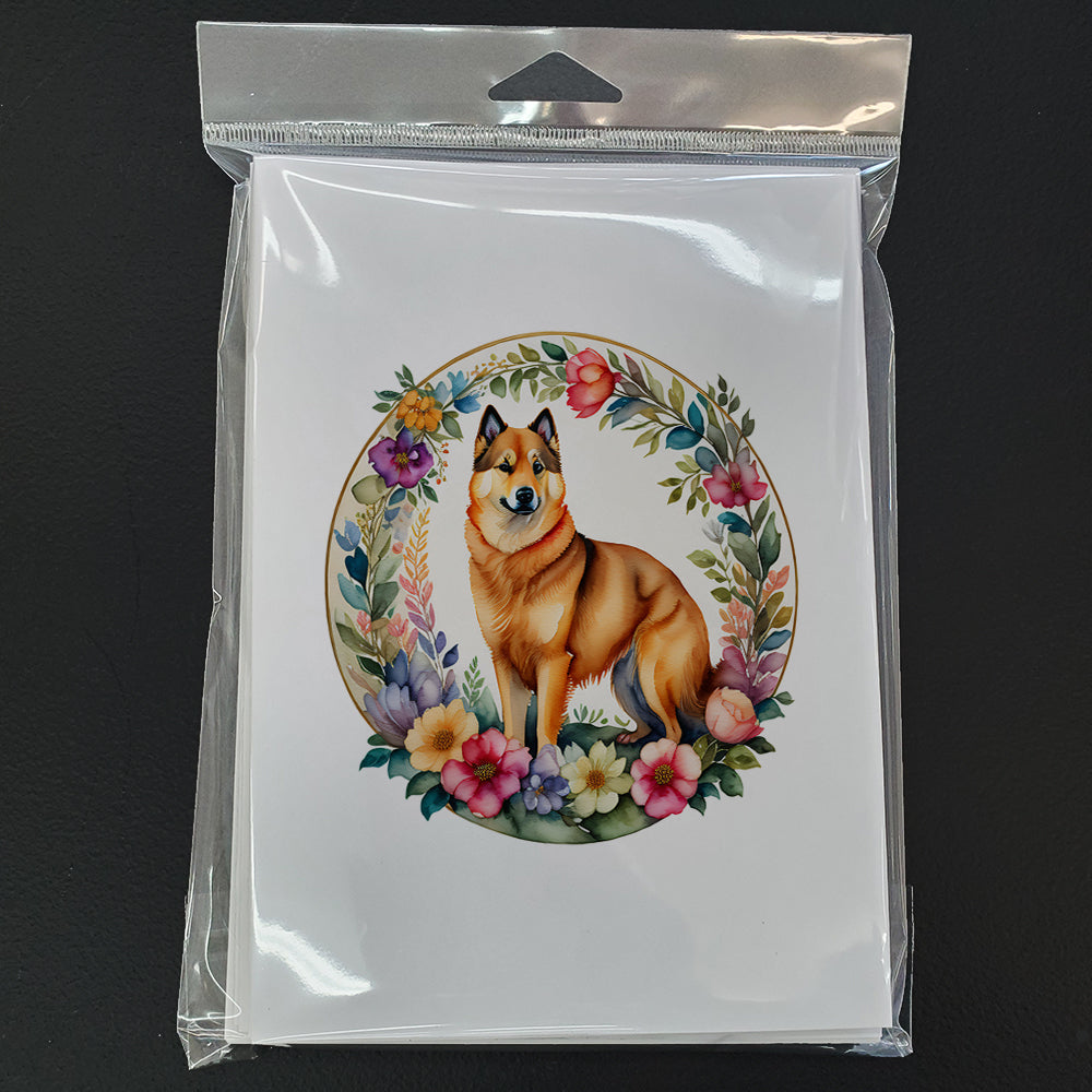 Finnish Spitz and Flowers Greeting Cards Pack of 8