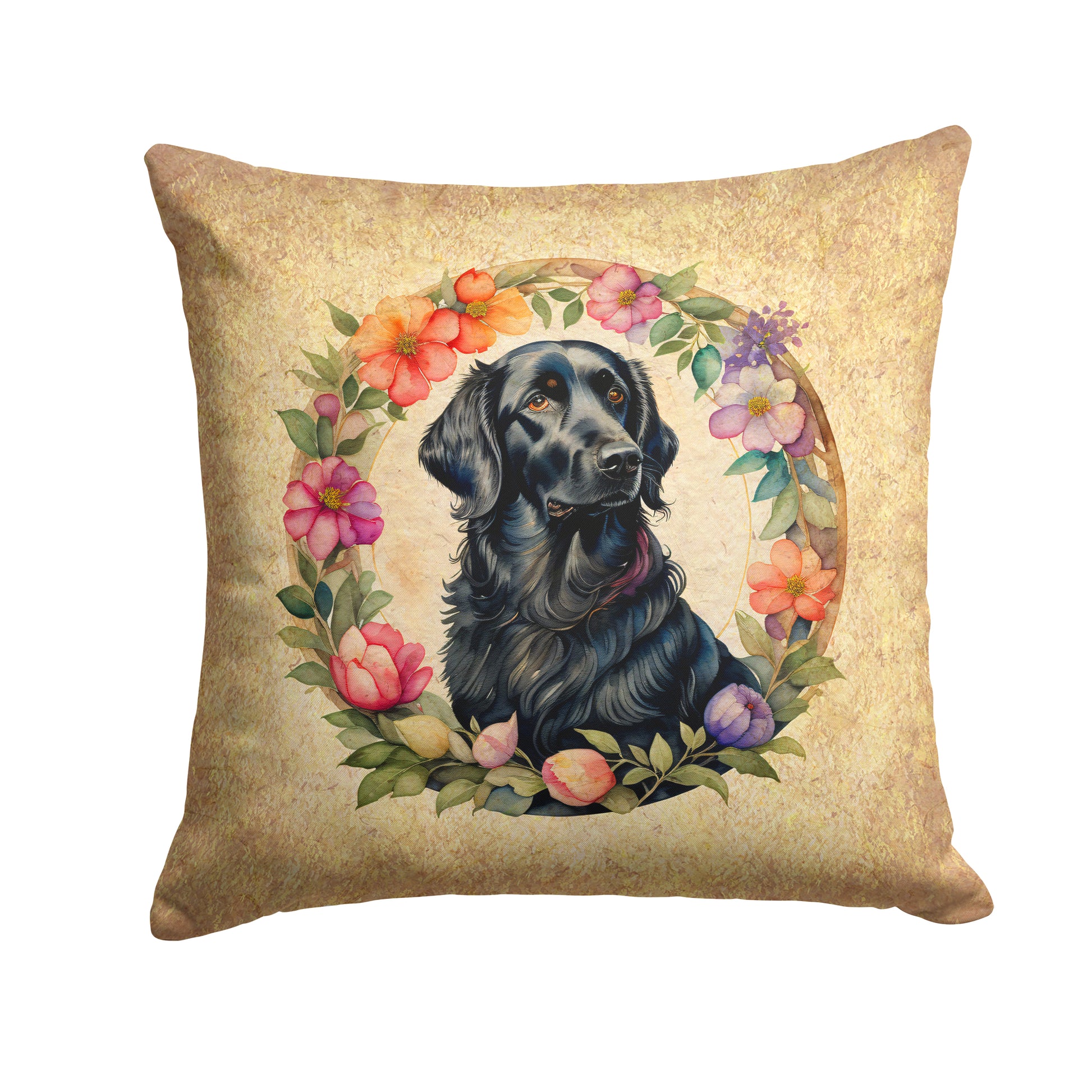 Buy this Flat-Coated Retriever and Flowers Throw Pillow