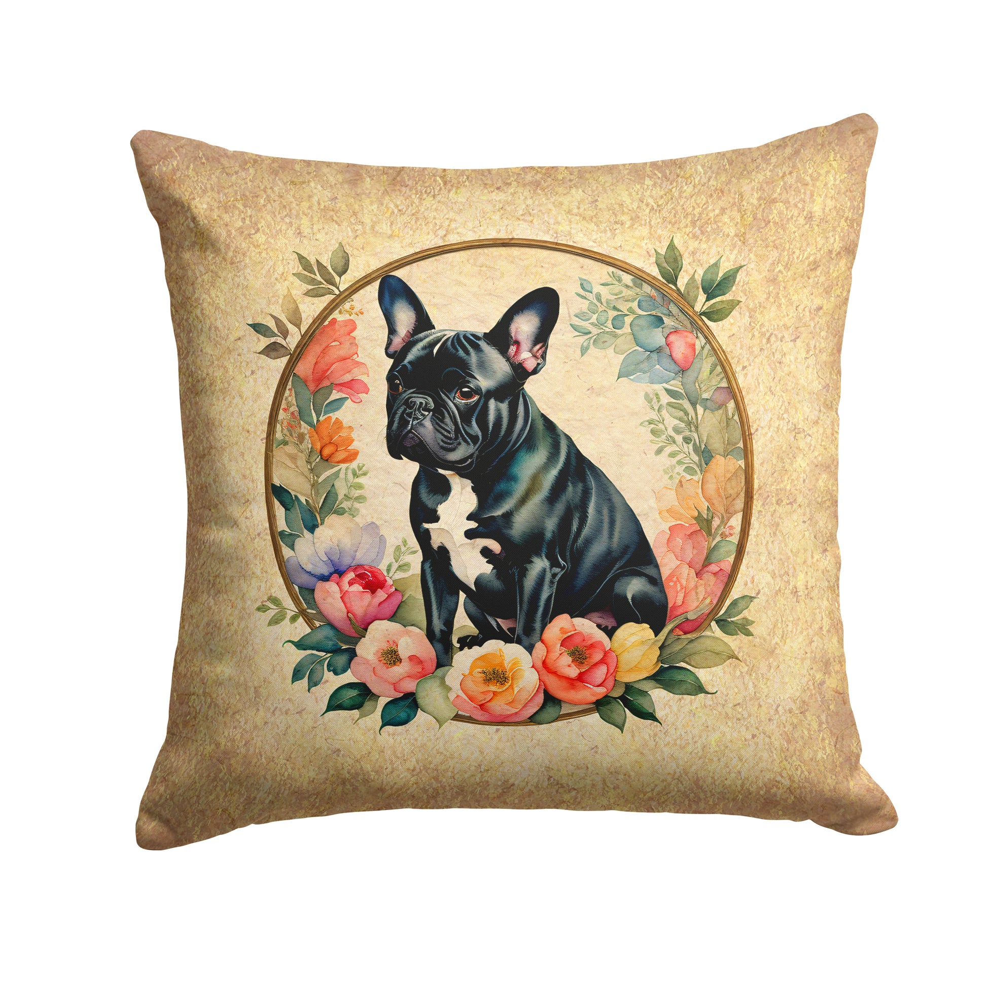 Buy this Black French Bulldog and Flowers Throw Pillow