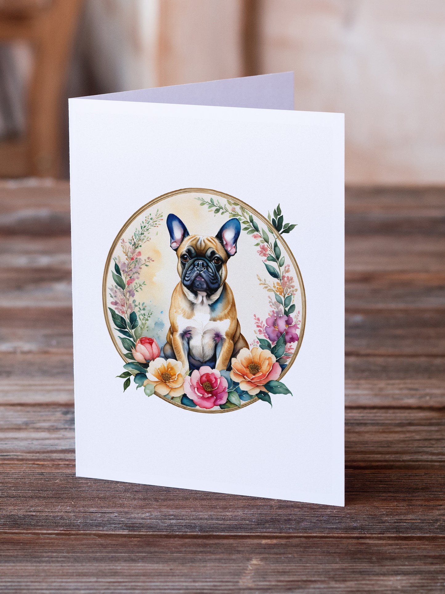 Fawn  French Bulldog and Flowers Greeting Cards Pack of 8