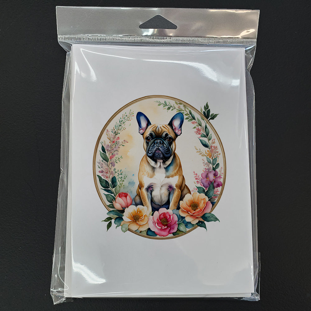 Fawn  French Bulldog and Flowers Greeting Cards Pack of 8