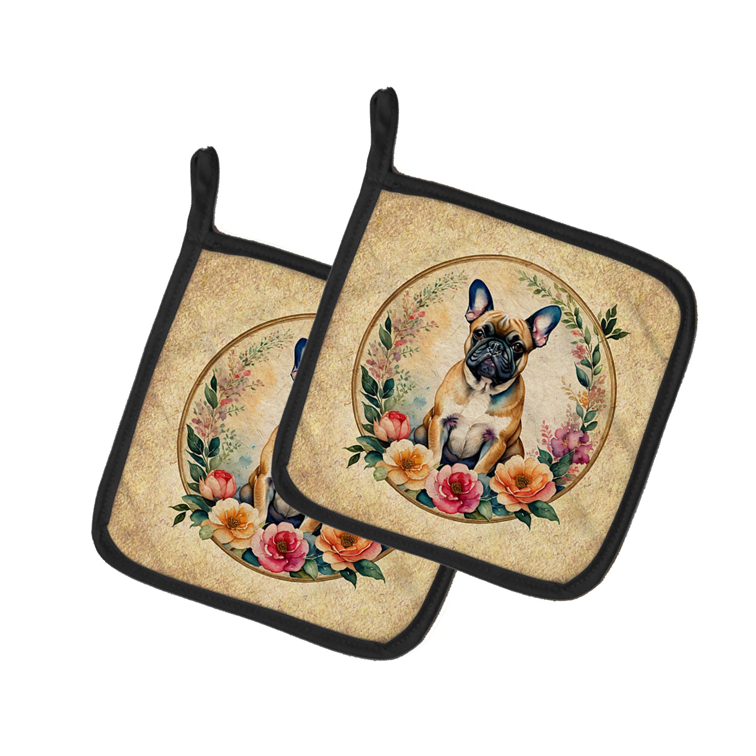 Buy this Fawn  French Bulldog and Flowers Pair of Pot Holders