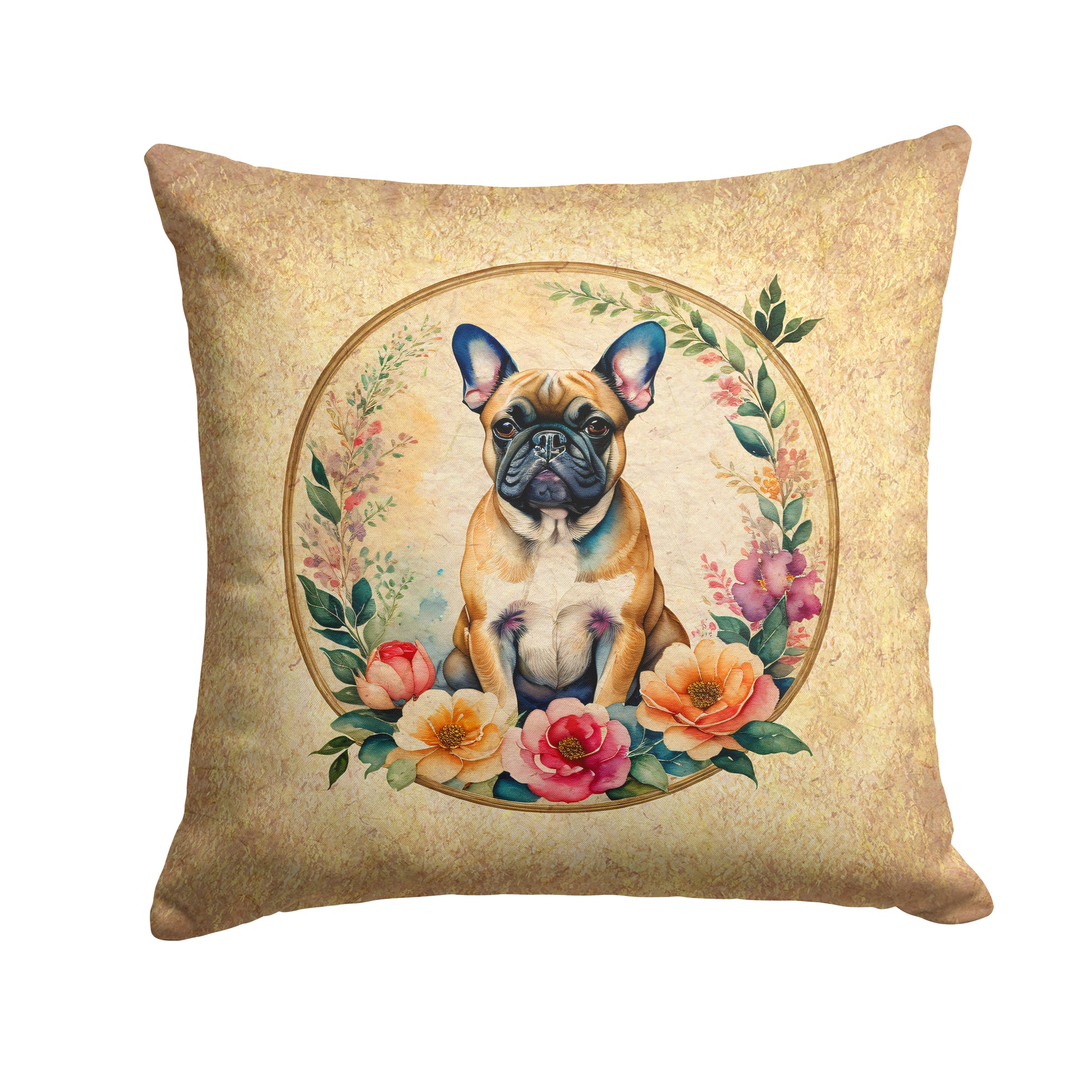 Buy this Fawn  French Bulldog and Flowers Throw Pillow