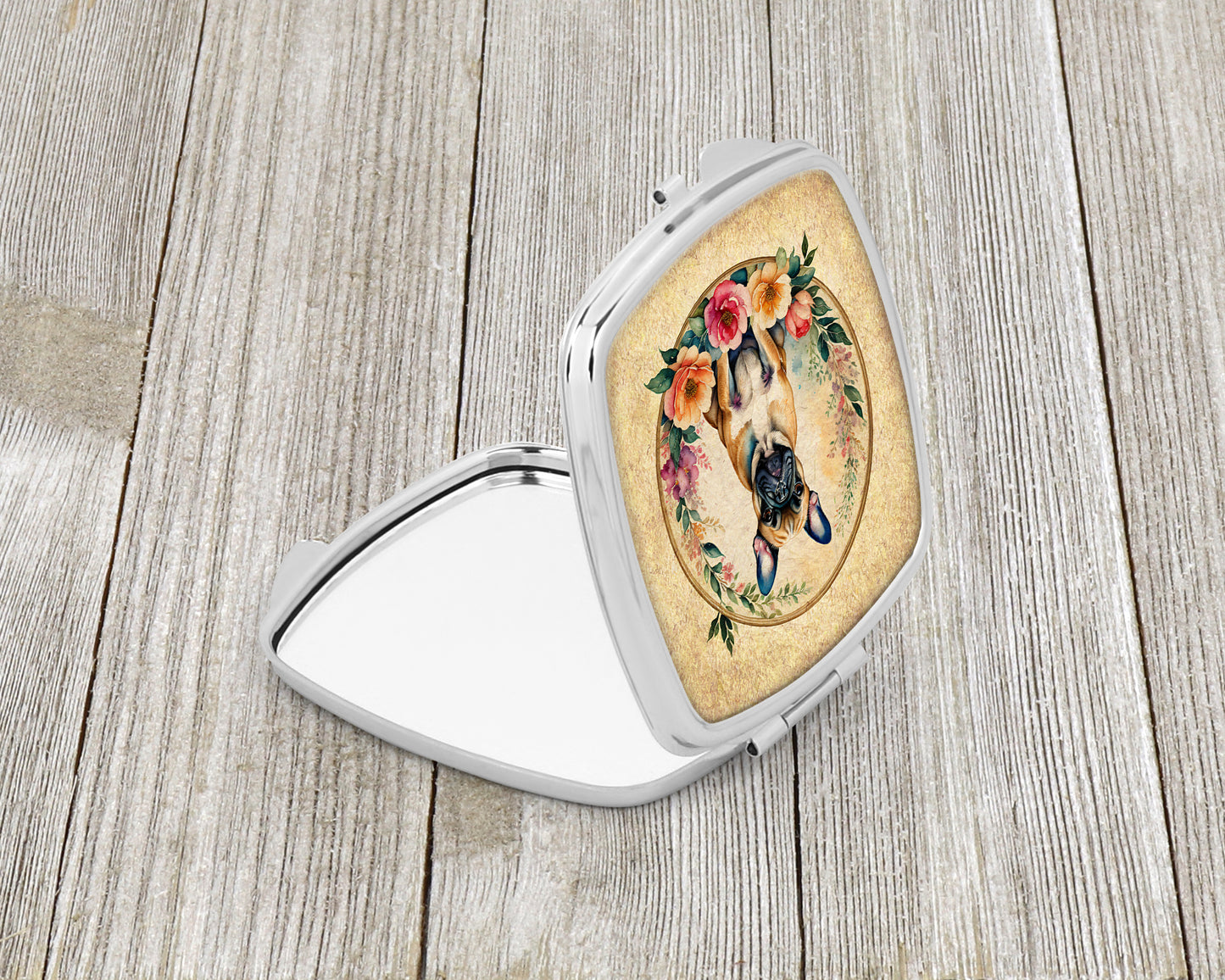 Fawn  French Bulldog and Flowers Compact Mirror