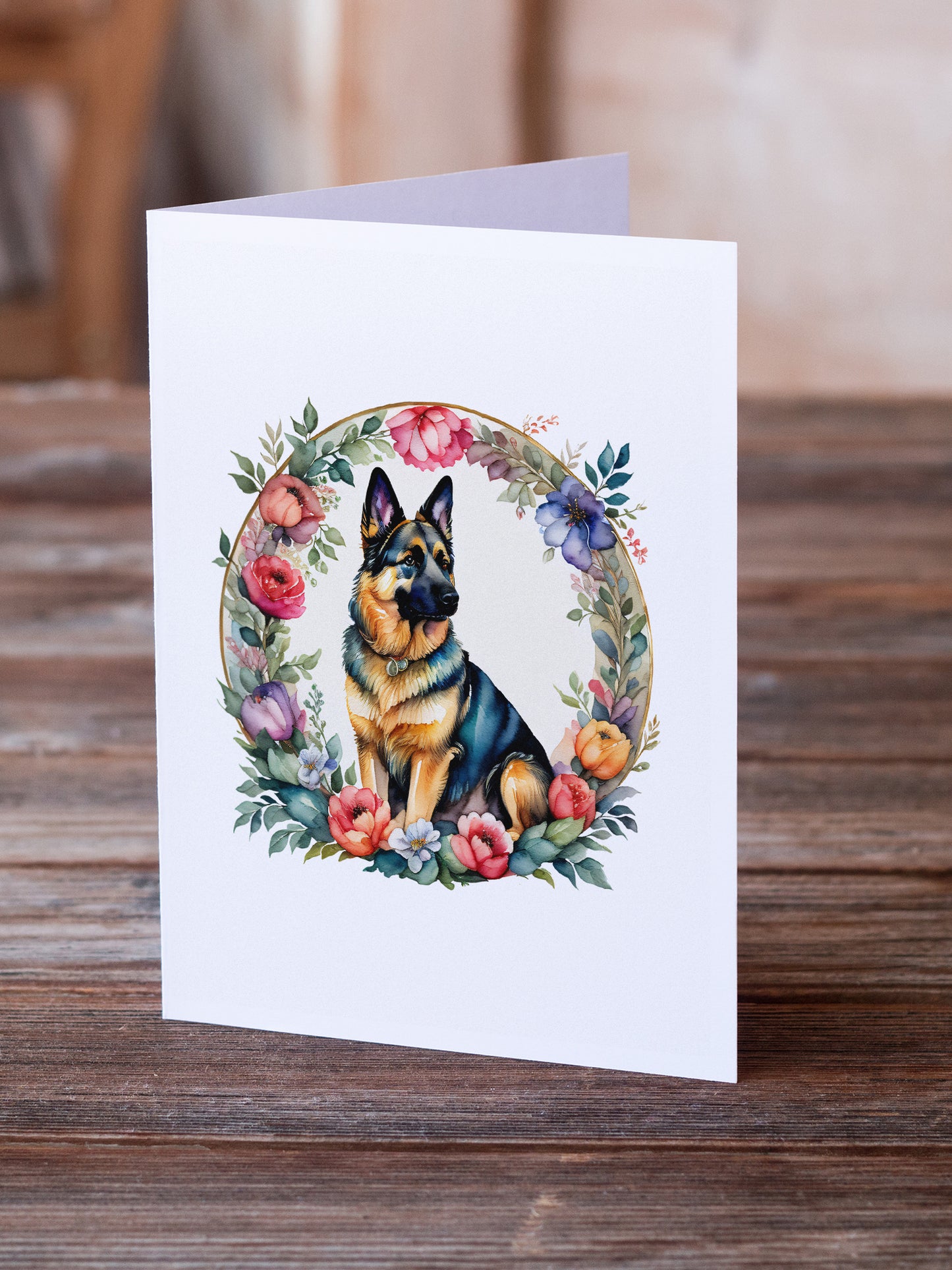 German Shepherd and Flowers Greeting Cards Pack of 8