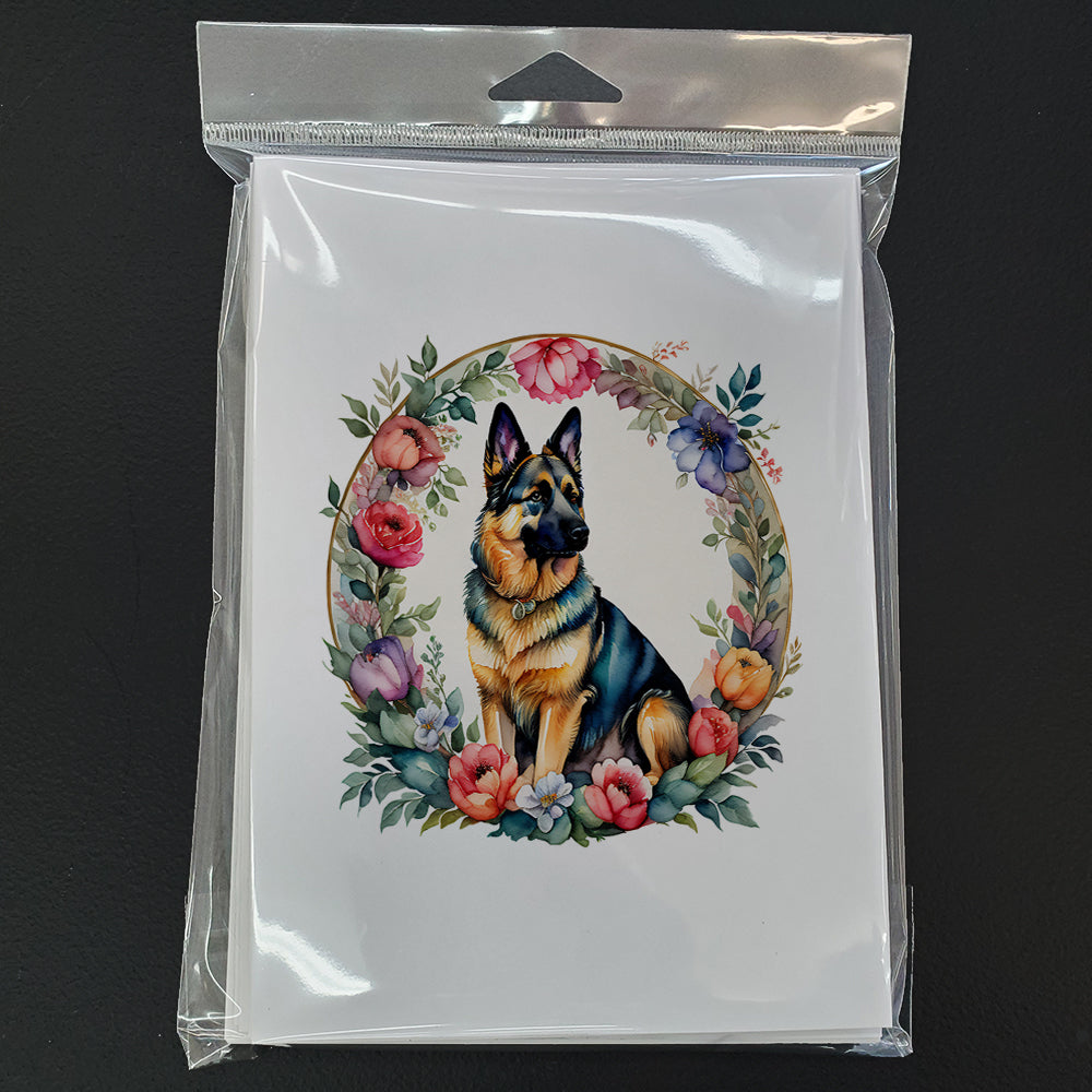 German Shepherd and Flowers Greeting Cards Pack of 8