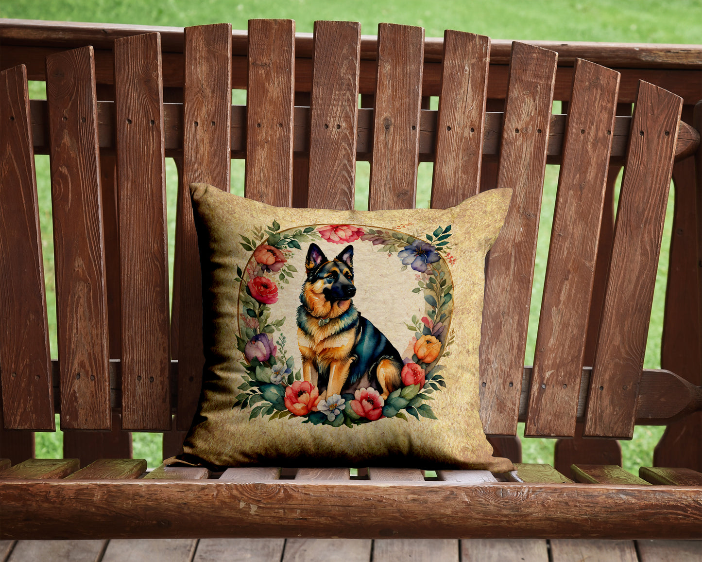 German Shepherd and Flowers Throw Pillow
