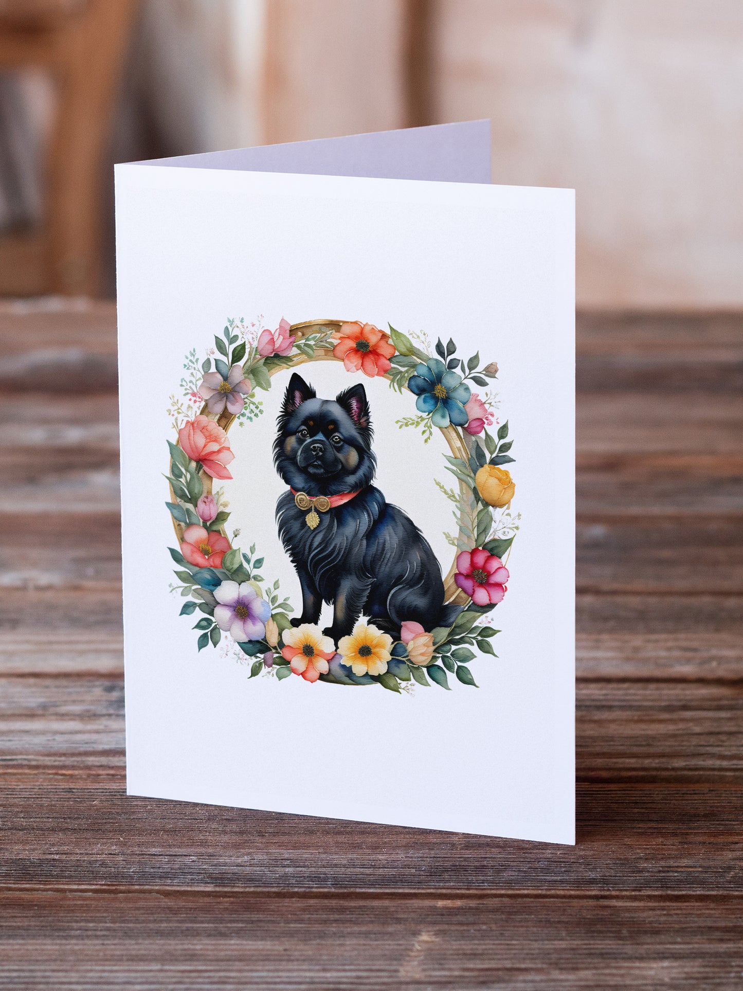 German Spitz and Flowers Greeting Cards Pack of 8
