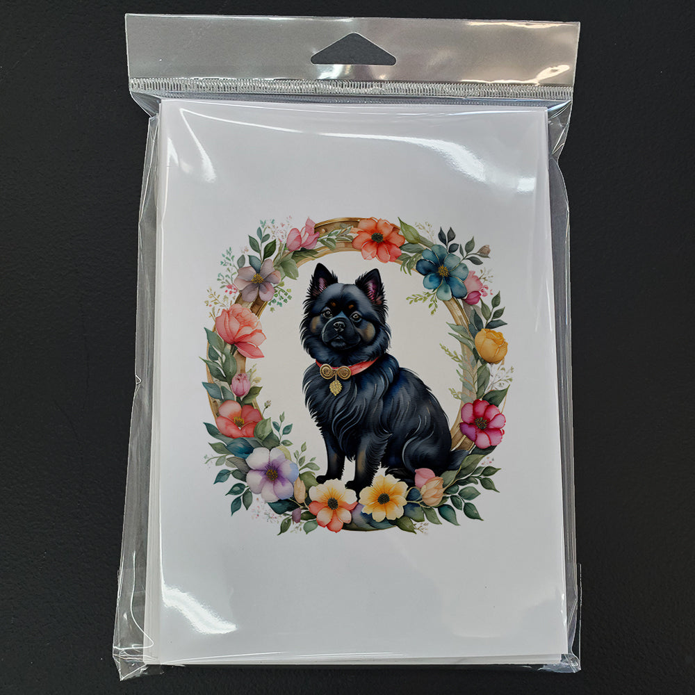 German Spitz and Flowers Greeting Cards Pack of 8