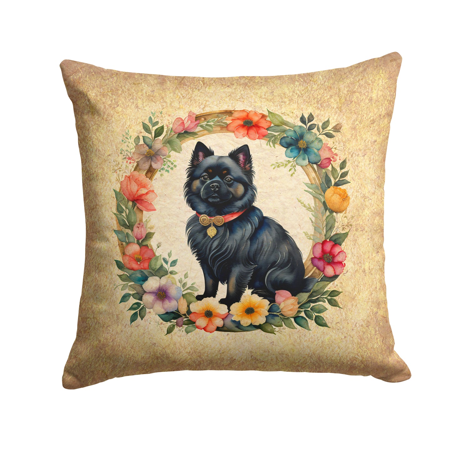 Buy this German Spitz and Flowers Throw Pillow