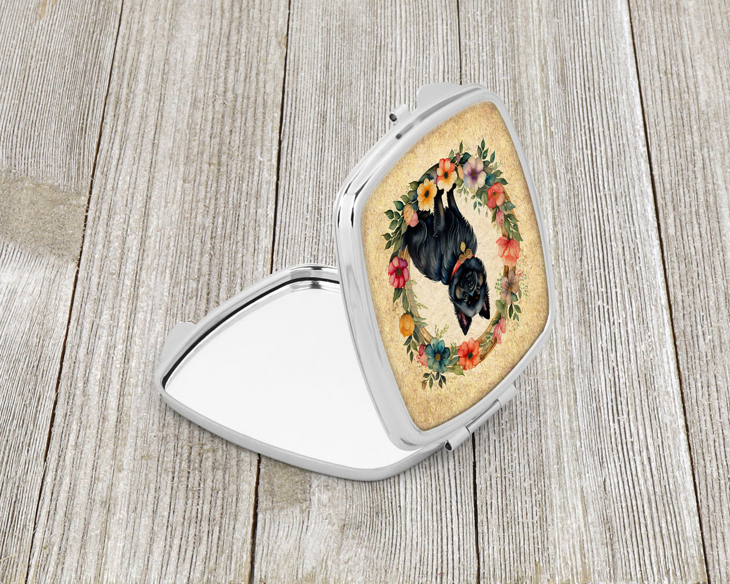 German Spitz and Flowers Compact Mirror