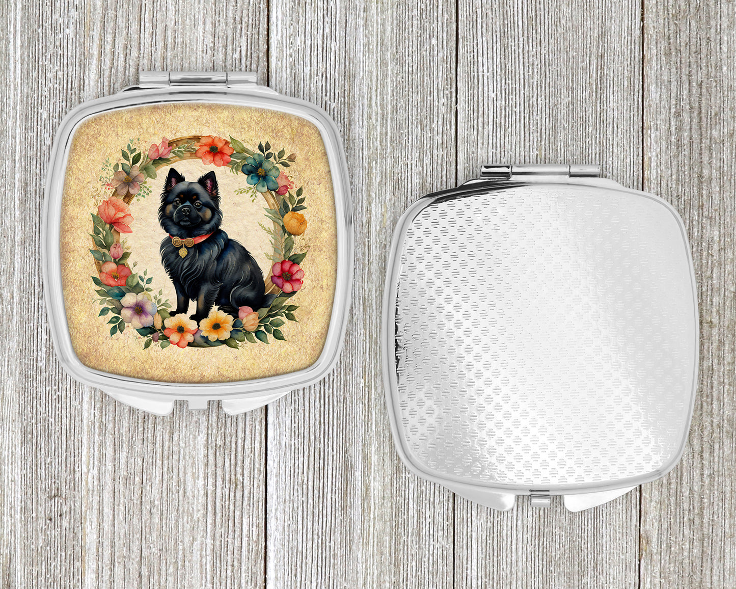 German Spitz and Flowers Compact Mirror
