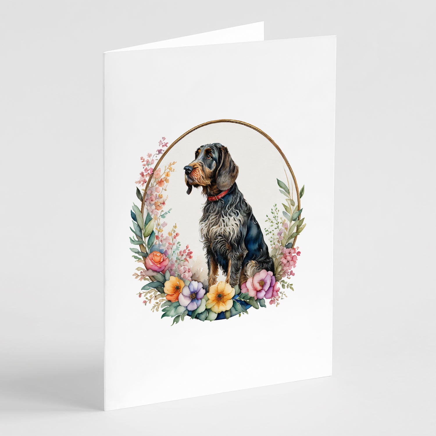 Buy this German Wirehaired Pointer and Flowers Greeting Cards Pack of 8