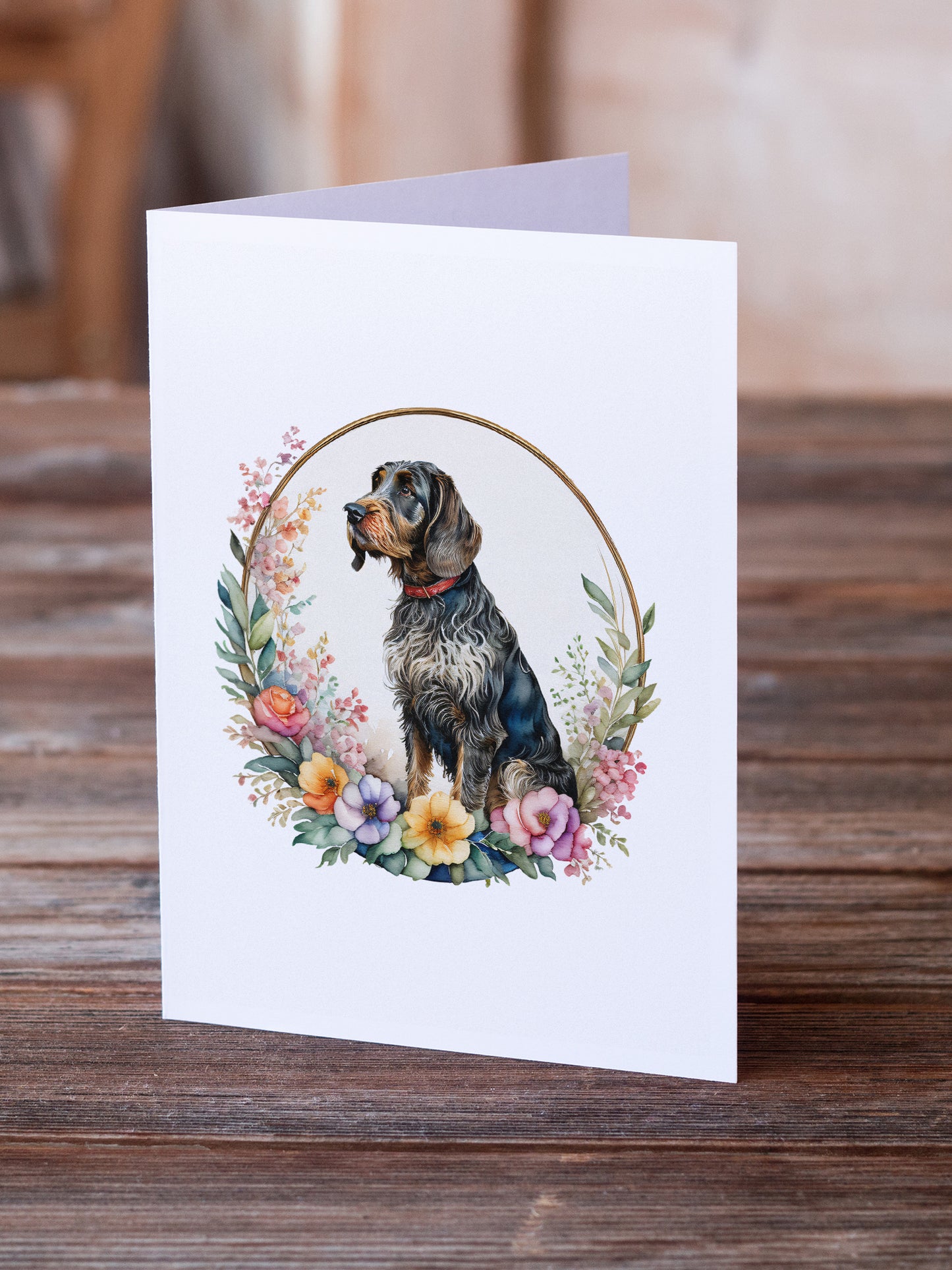German Wirehaired Pointer and Flowers Greeting Cards Pack of 8