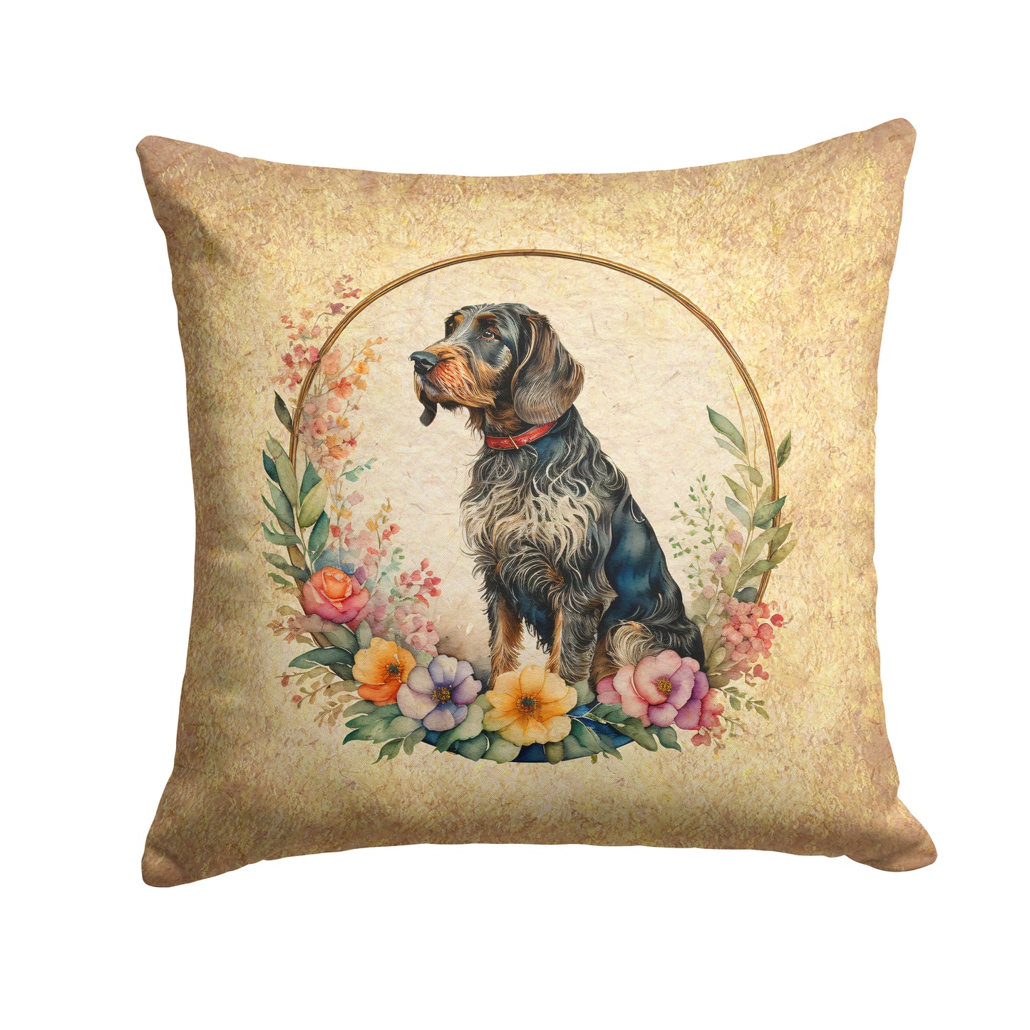 Buy this German Wirehaired Pointer and Flowers Throw Pillow