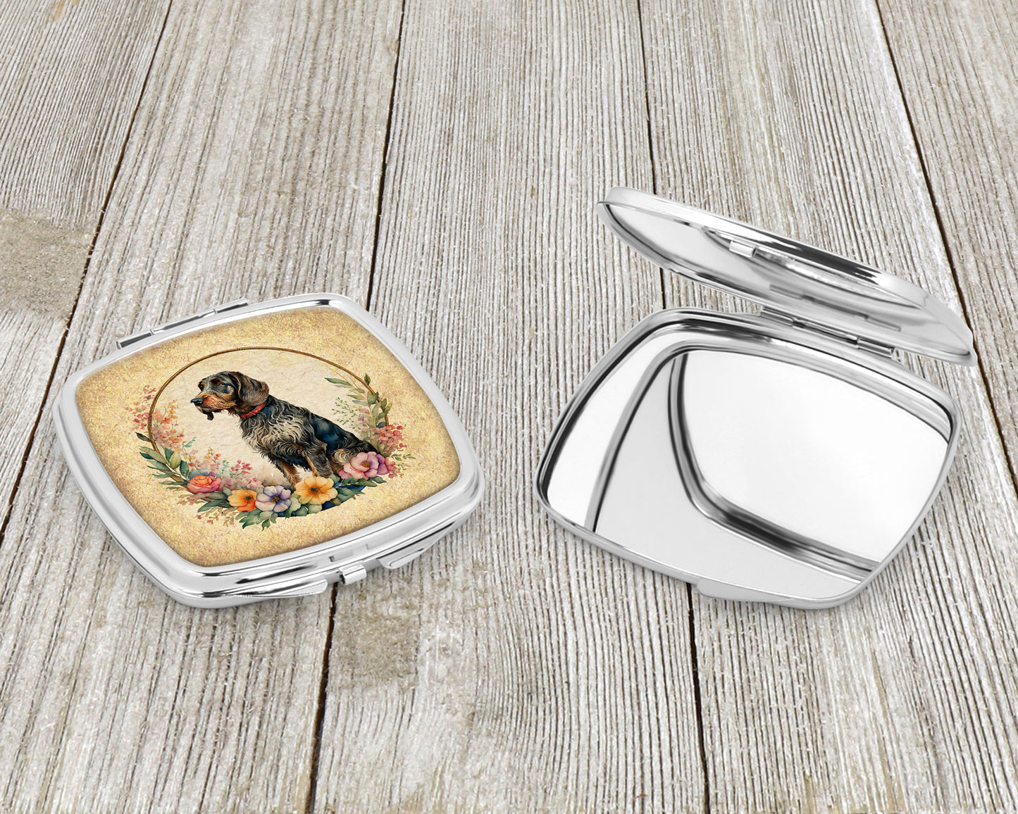 German Wirehaired Pointer and Flowers Compact Mirror