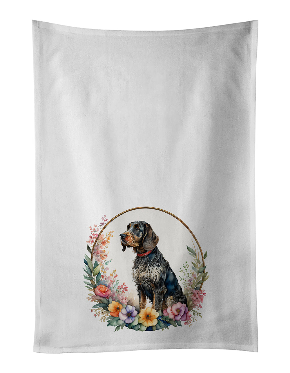 Buy this German Wirehaired Pointer and Flowers Kitchen Towel Set of 2