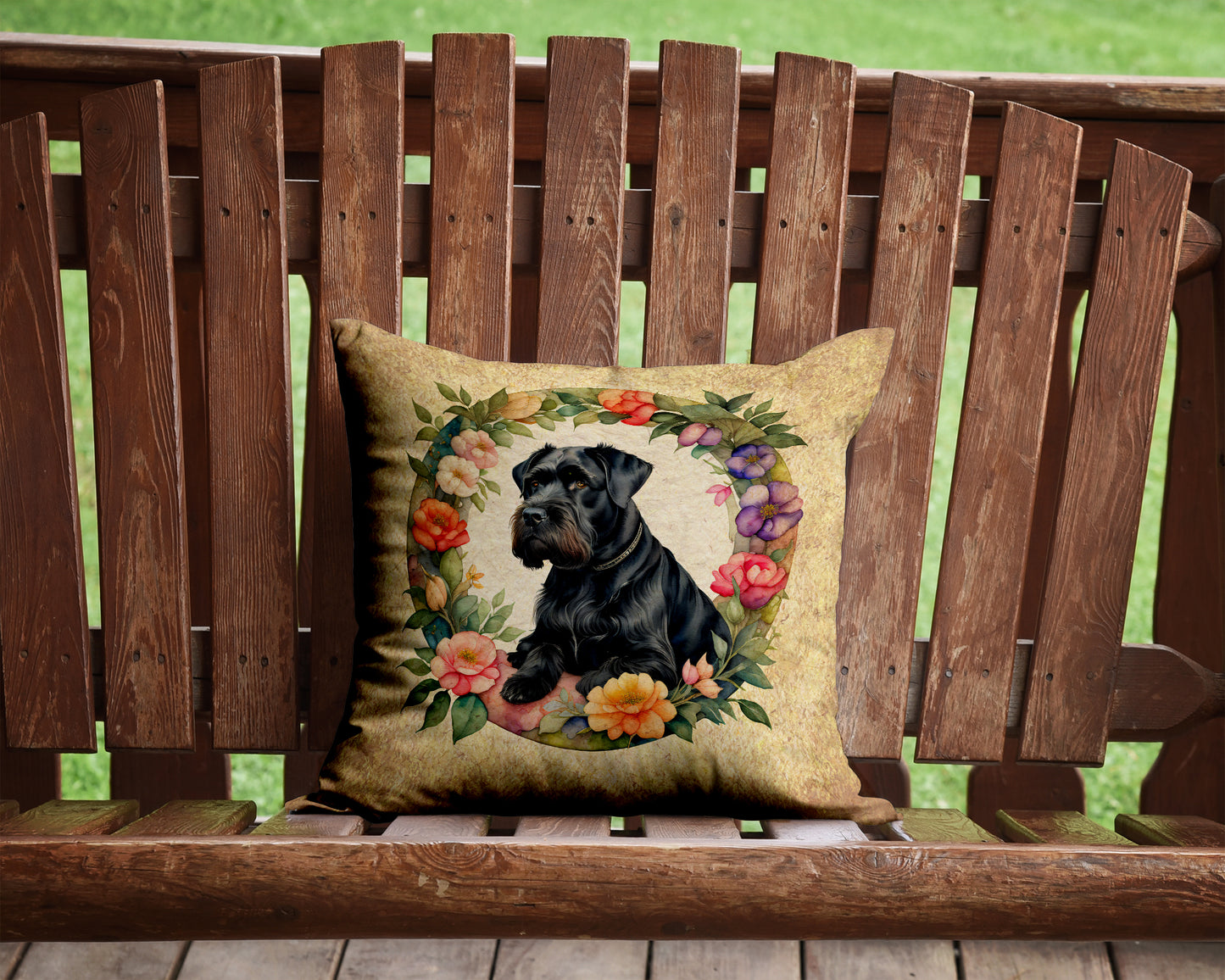 Giant Schnauzer and Flowers Throw Pillow