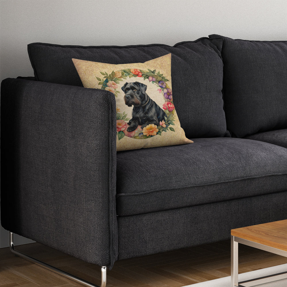 Giant Schnauzer and Flowers Throw Pillow