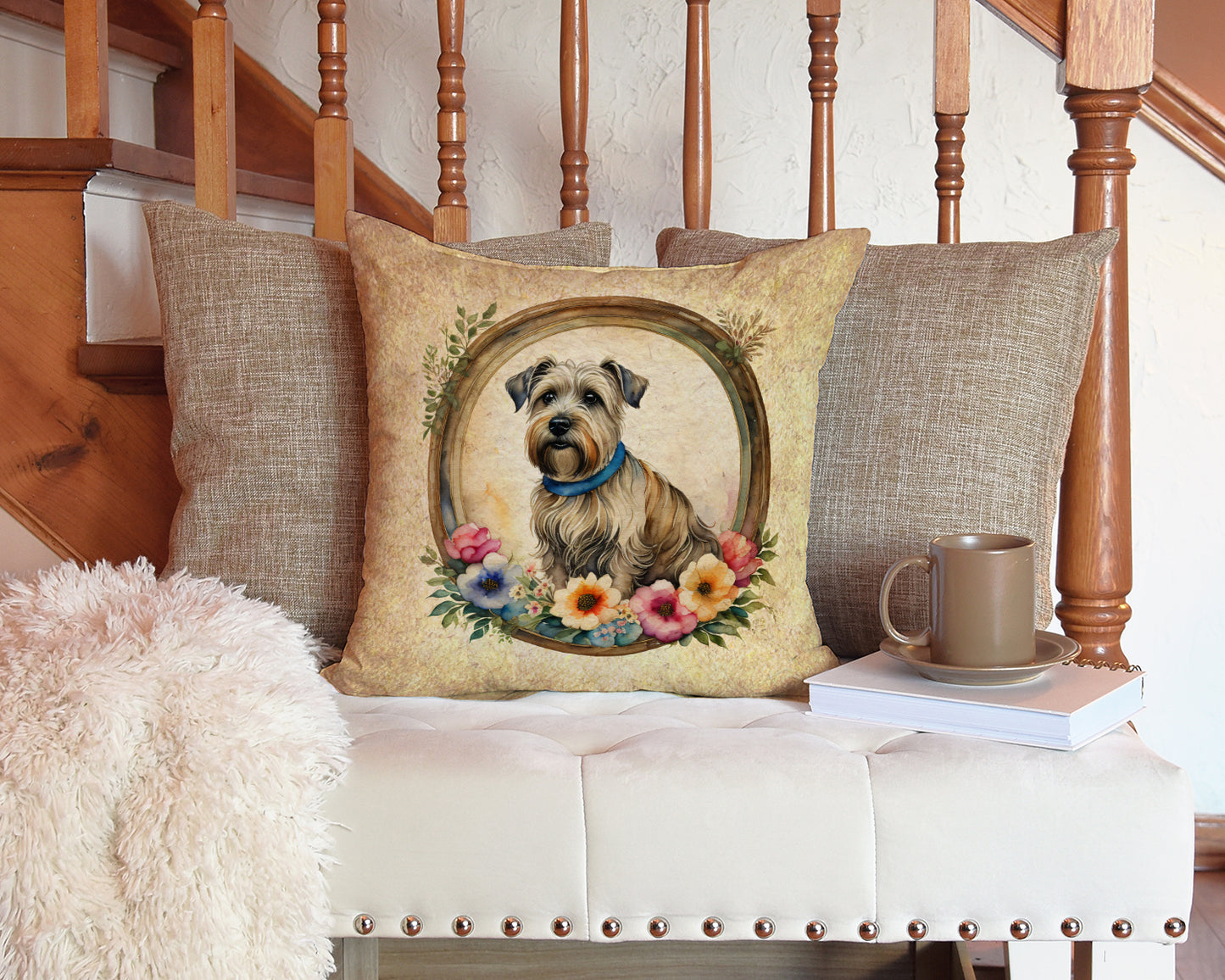 Glen of Imaal Terrier and Flowers Throw Pillow