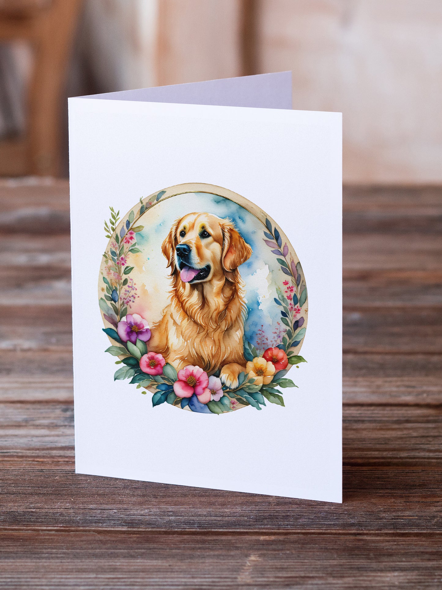 Golden Retriever and Flowers Greeting Cards Pack of 8