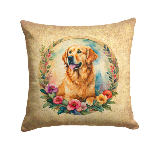 Buy this Golden Retriever and Flowers Throw Pillow