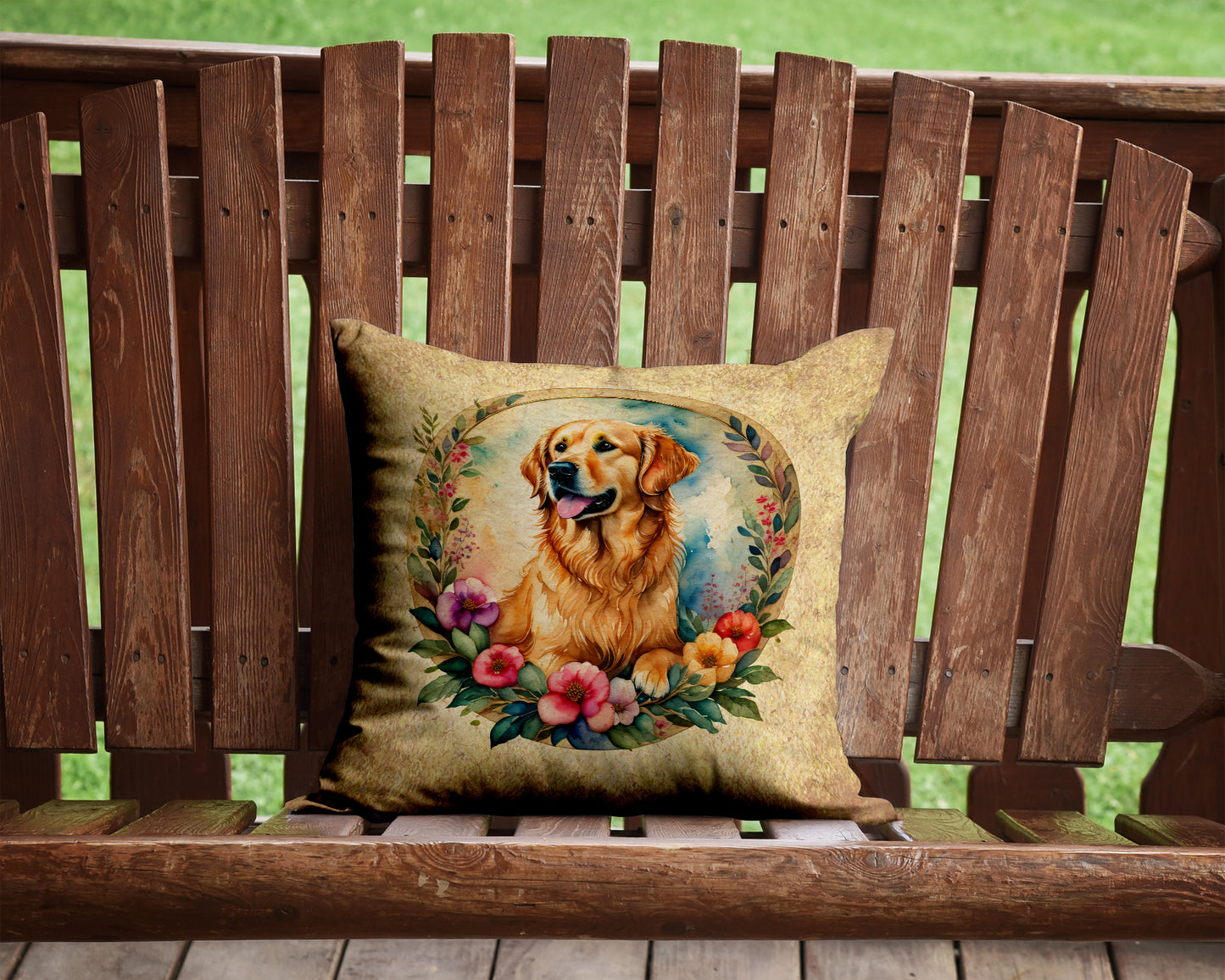 Golden Retriever and Flowers Throw Pillow