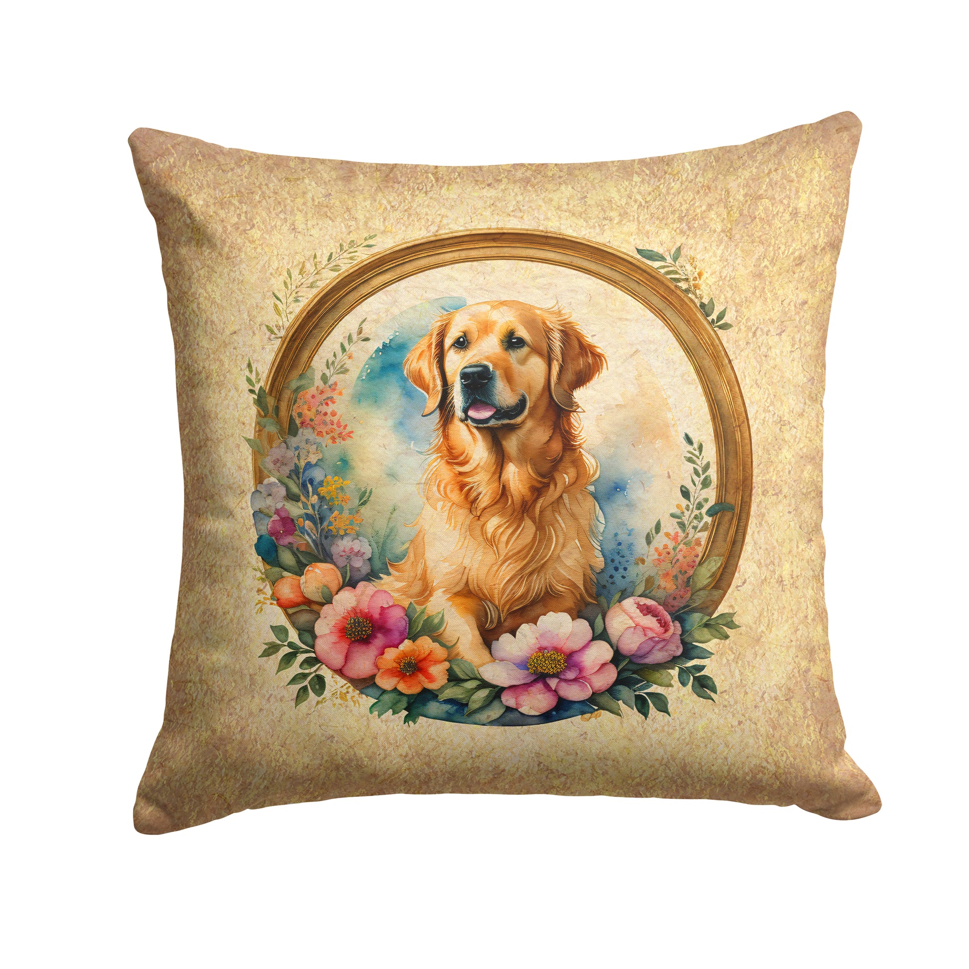 Buy this Golden Retriever and Flowers Throw Pillow