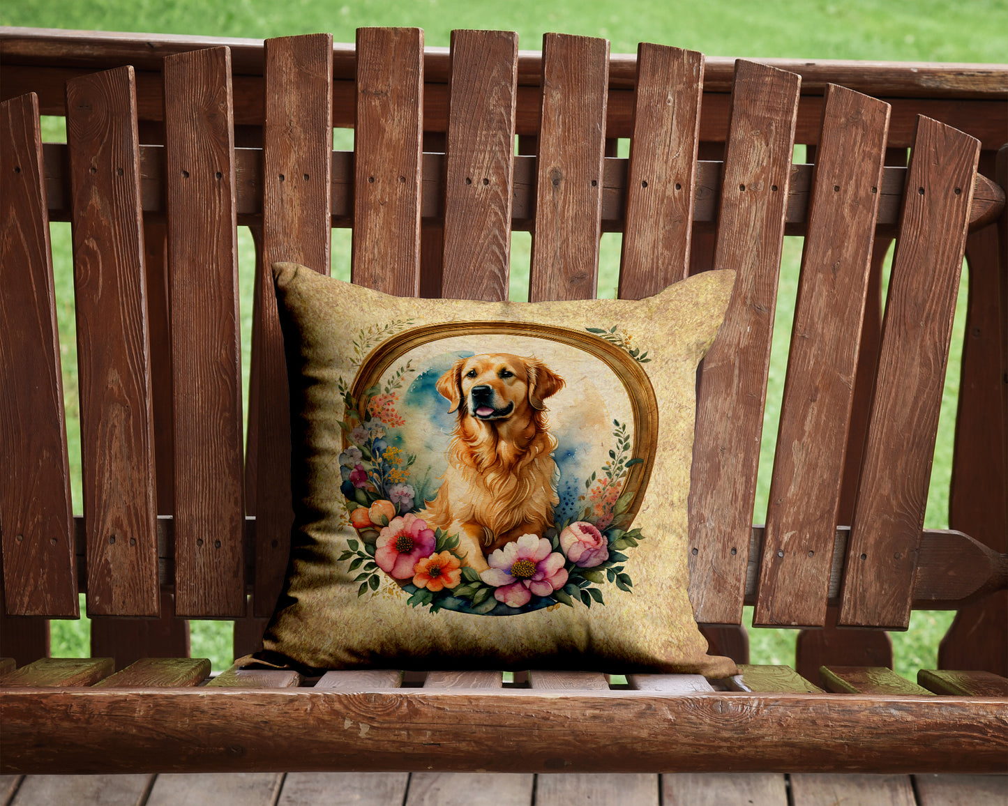 Golden Retriever and Flowers Throw Pillow