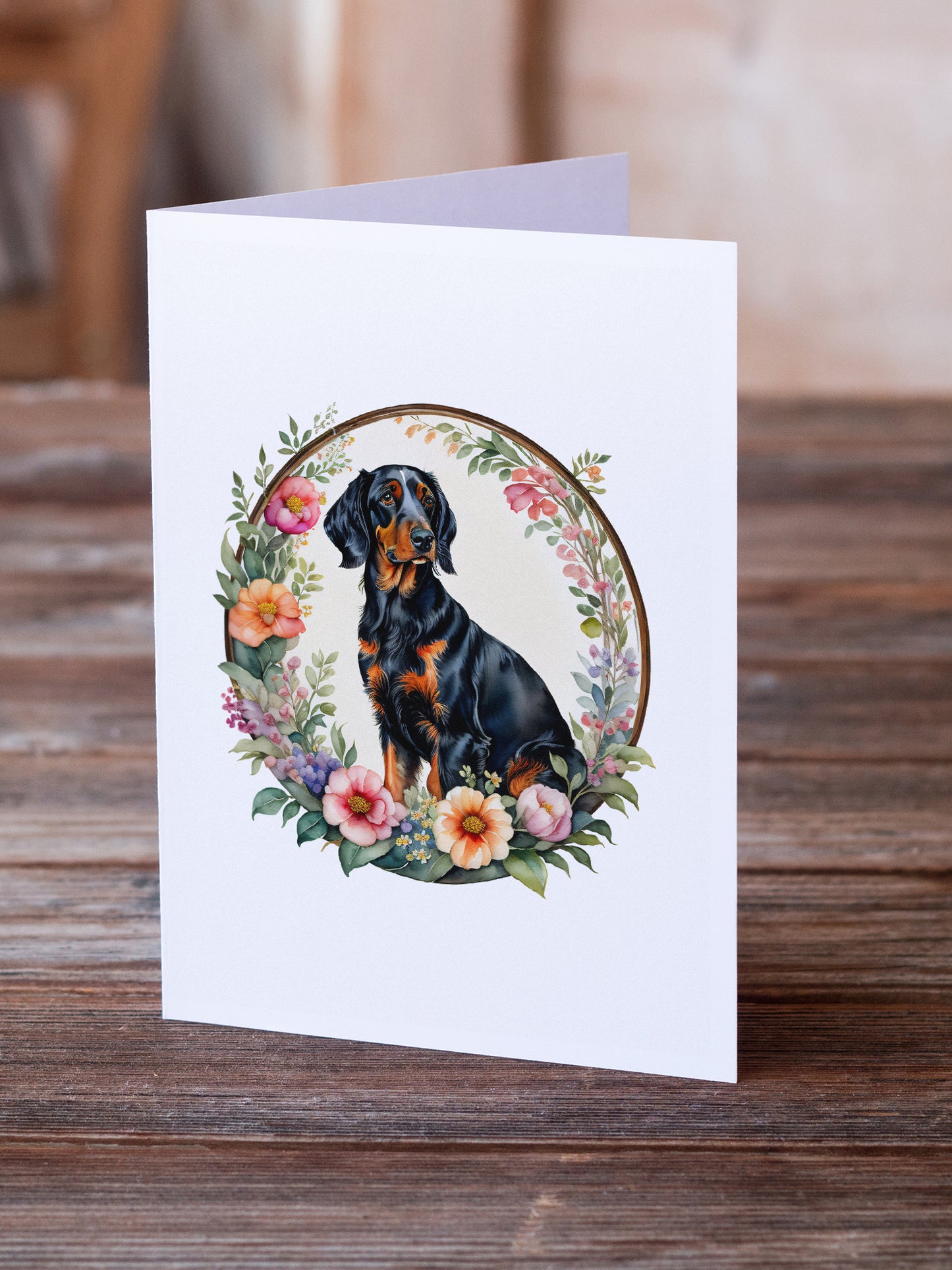 Gordon Setter and Flowers Greeting Cards Pack of 8