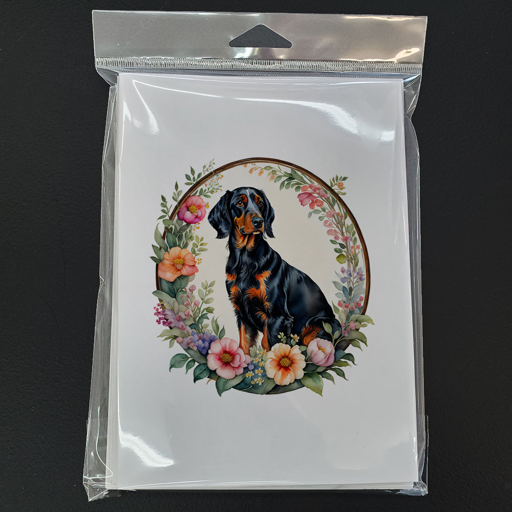 Gordon Setter and Flowers Greeting Cards Pack of 8