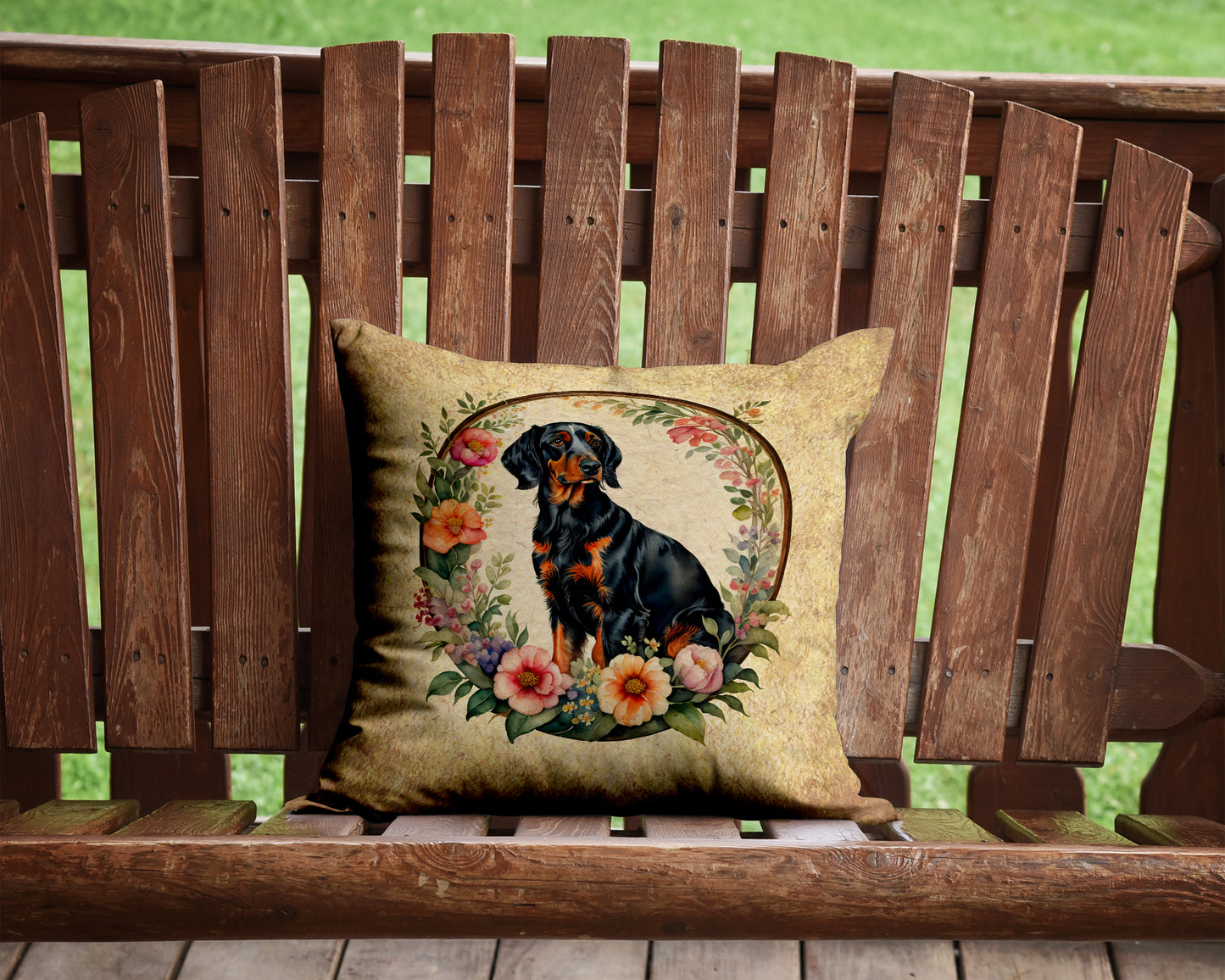 Gordon Setter and Flowers Throw Pillow