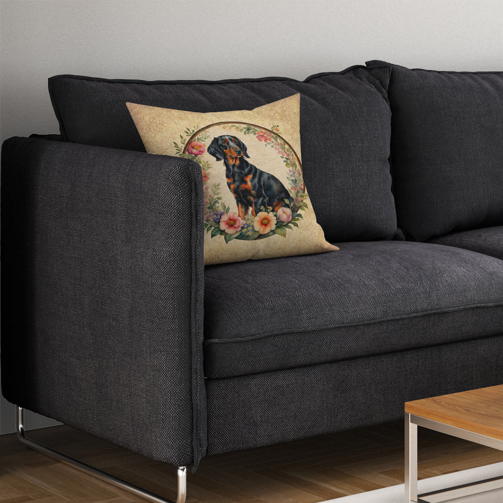 Gordon Setter and Flowers Throw Pillow