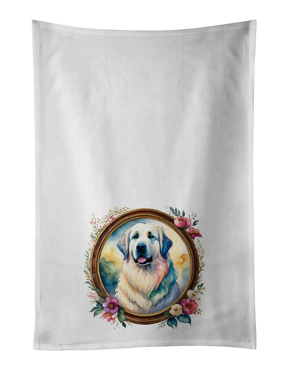 Buy this Great Pyrenees and Flowers Kitchen Towel Set of 2