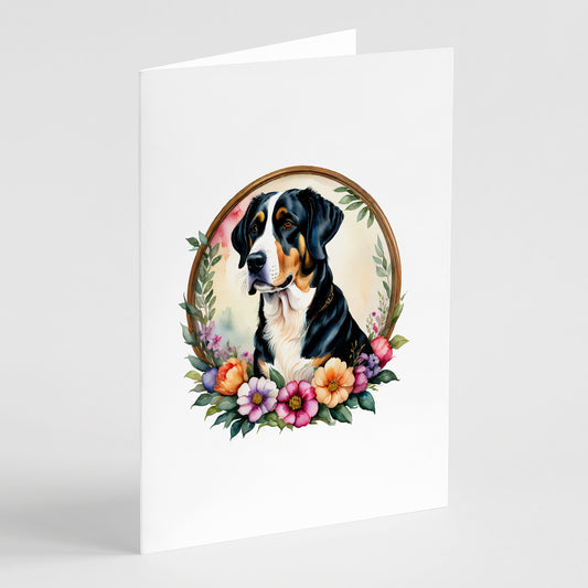 Buy this Greater Swiss Mountain Dog and Flowers Greeting Cards Pack of 8