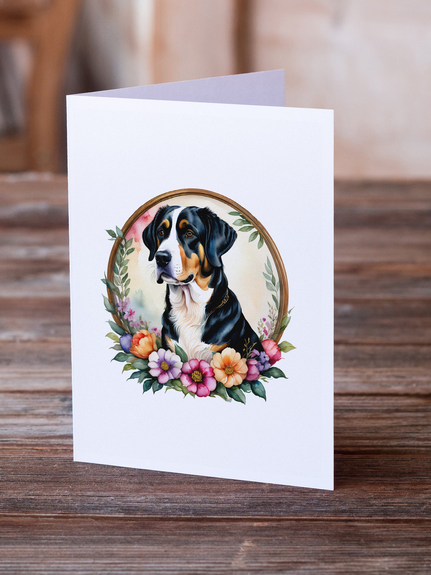 Greater Swiss Mountain Dog and Flowers Greeting Cards Pack of 8