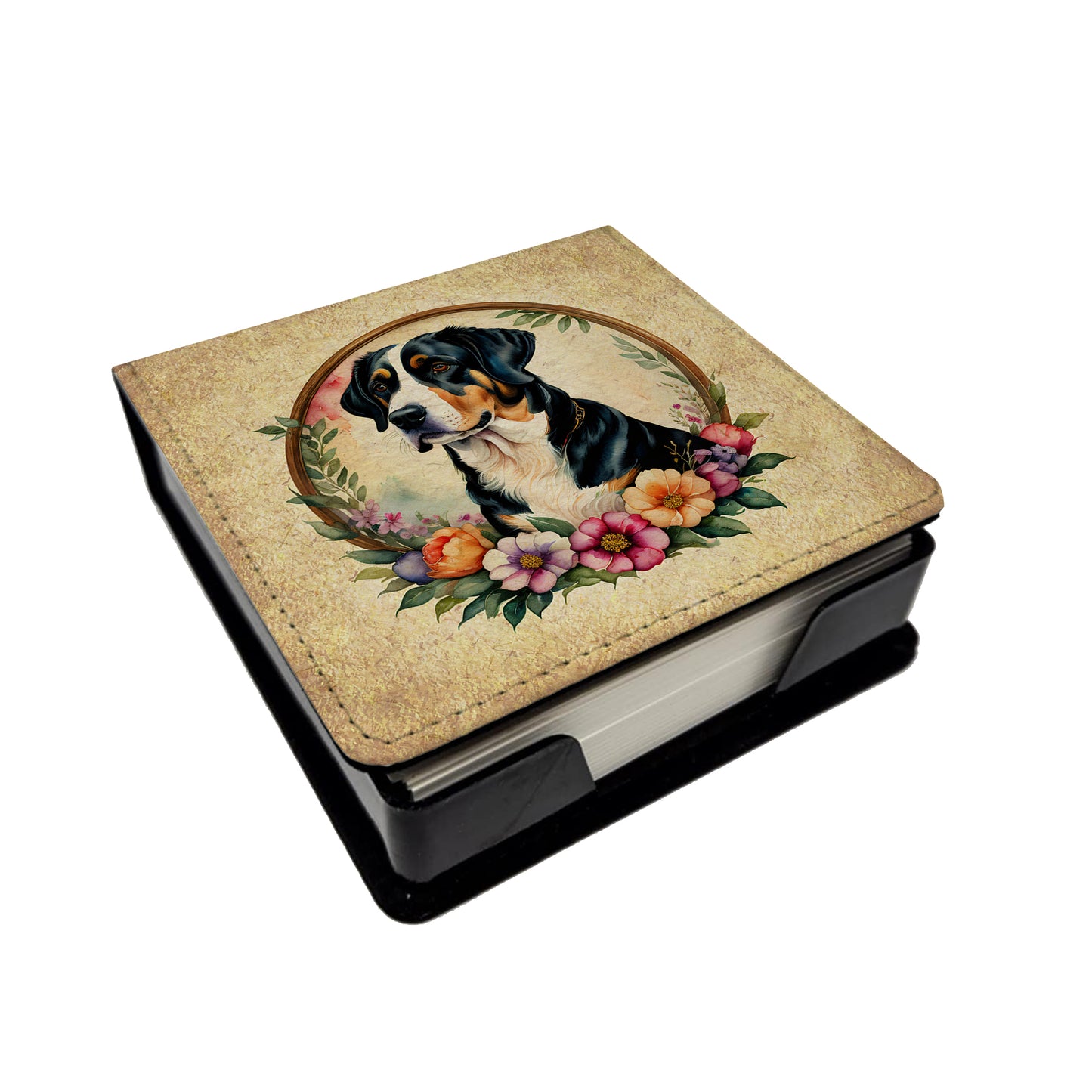 Buy this Greater Swiss Mountain Dog and Flowers PU Leather Note Paper Holder