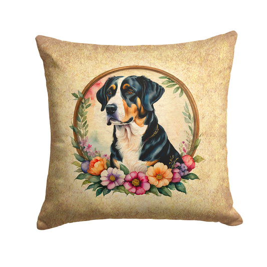 Buy this Greater Swiss Mountain Dog and Flowers Throw Pillow