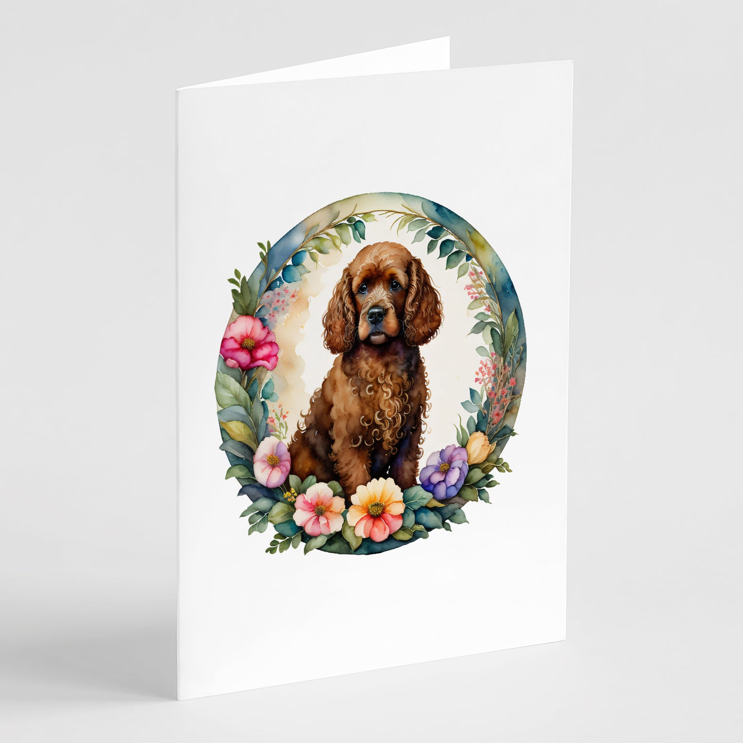 Buy this Irish Water Spaniel and Flowers Greeting Cards Pack of 8