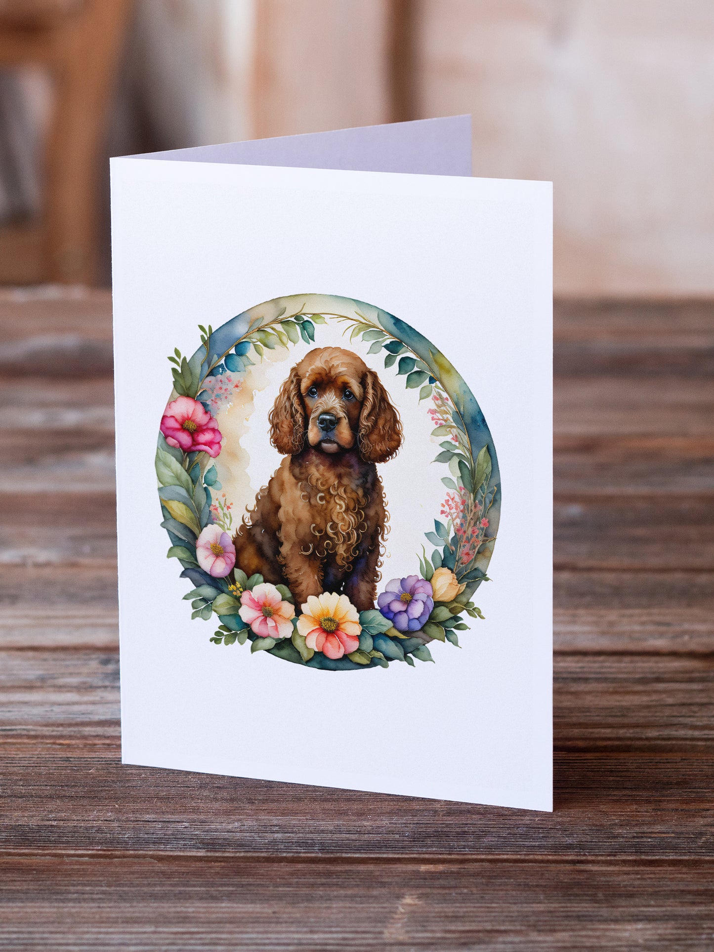Irish Water Spaniel and Flowers Greeting Cards Pack of 8