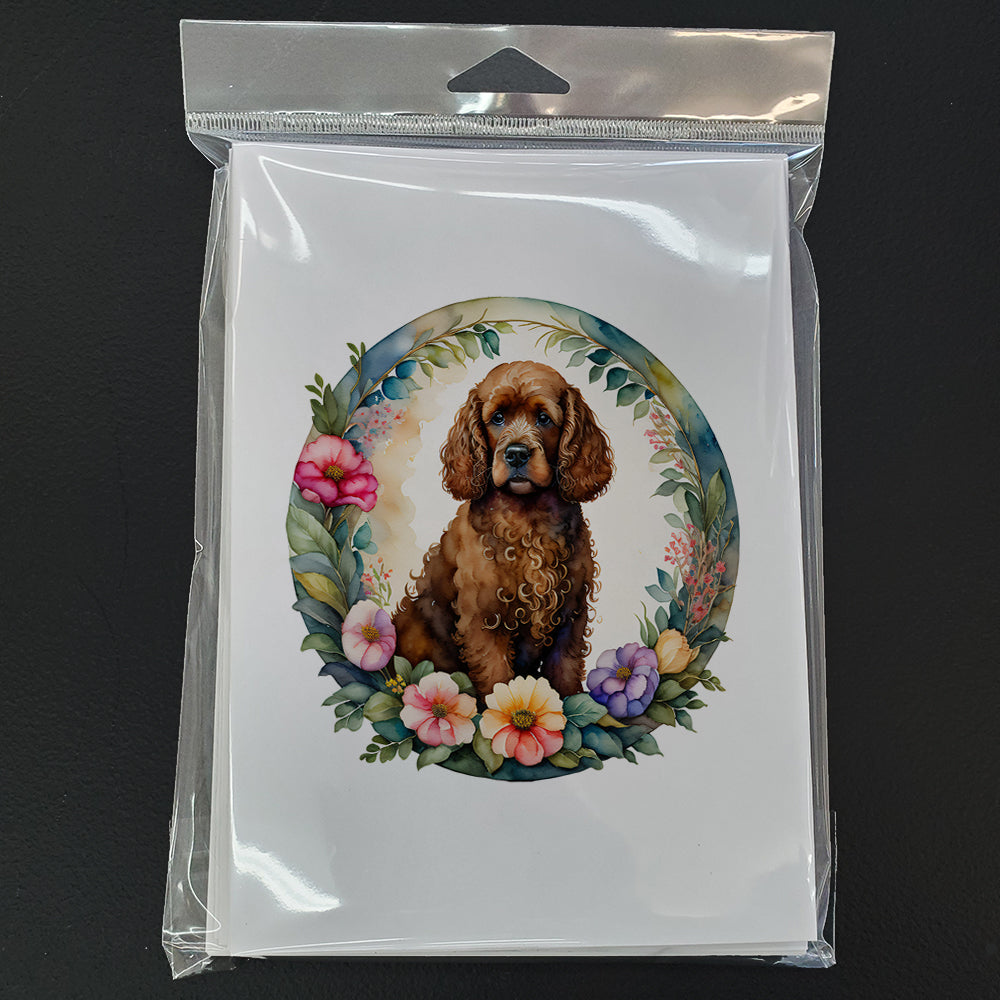 Irish Water Spaniel and Flowers Greeting Cards Pack of 8
