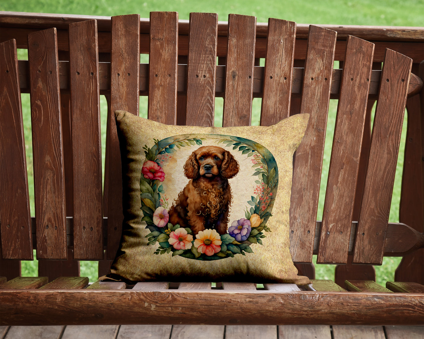 Irish Water Spaniel and Flowers Throw Pillow