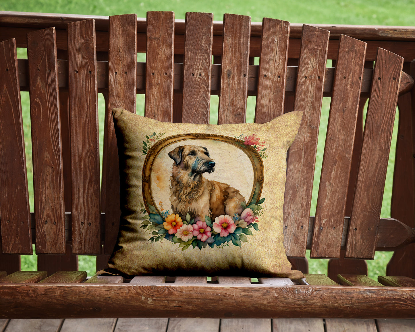 Irish Wolfhound and Flowers Throw Pillow