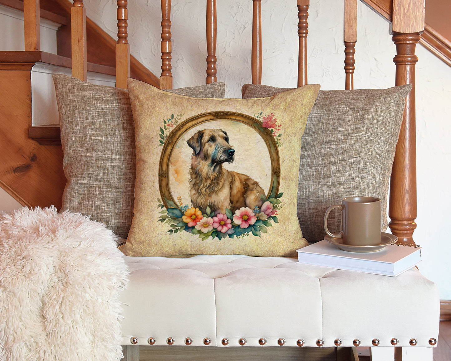 Irish Wolfhound and Flowers Throw Pillow