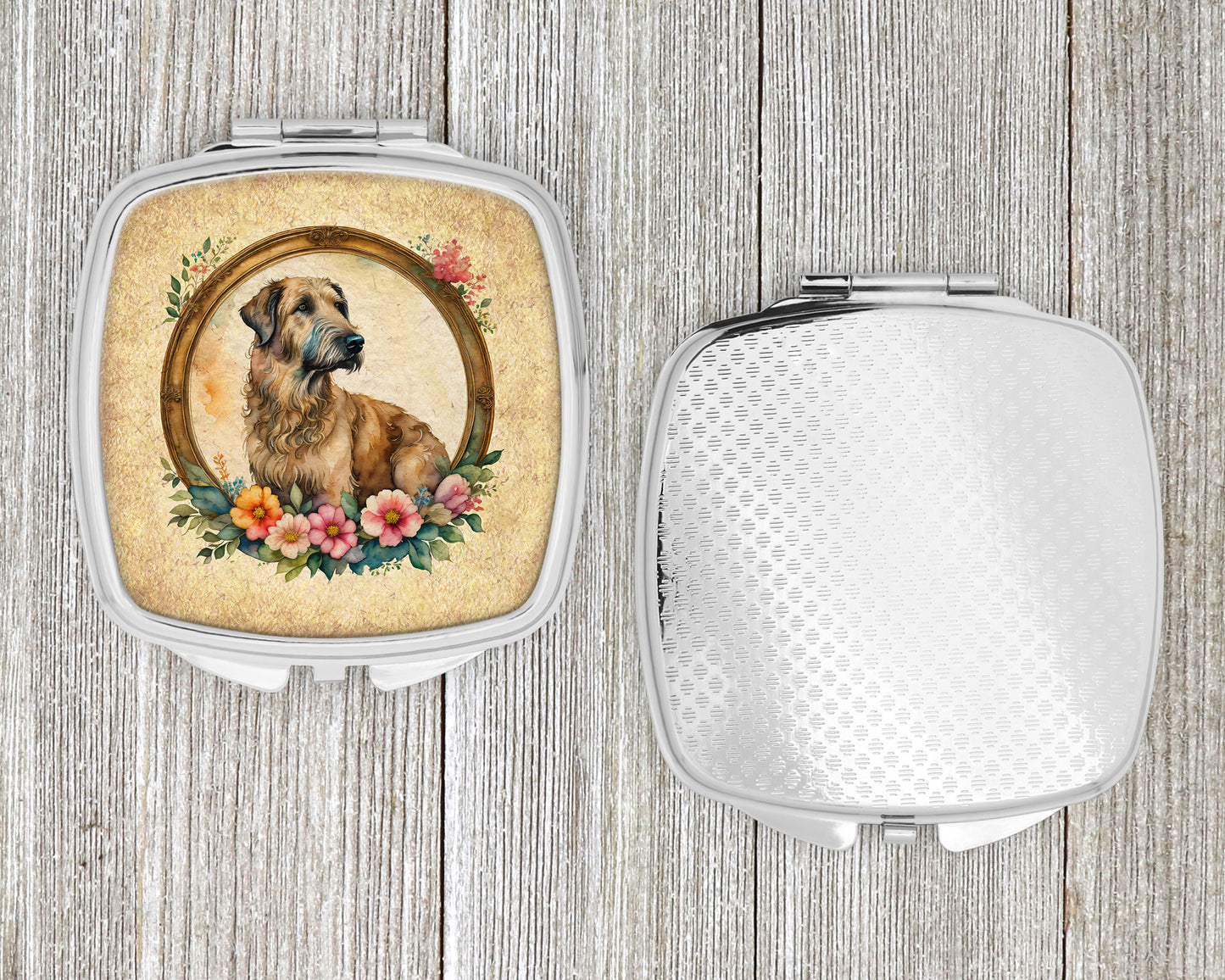 Irish Wolfhound and Flowers Compact Mirror