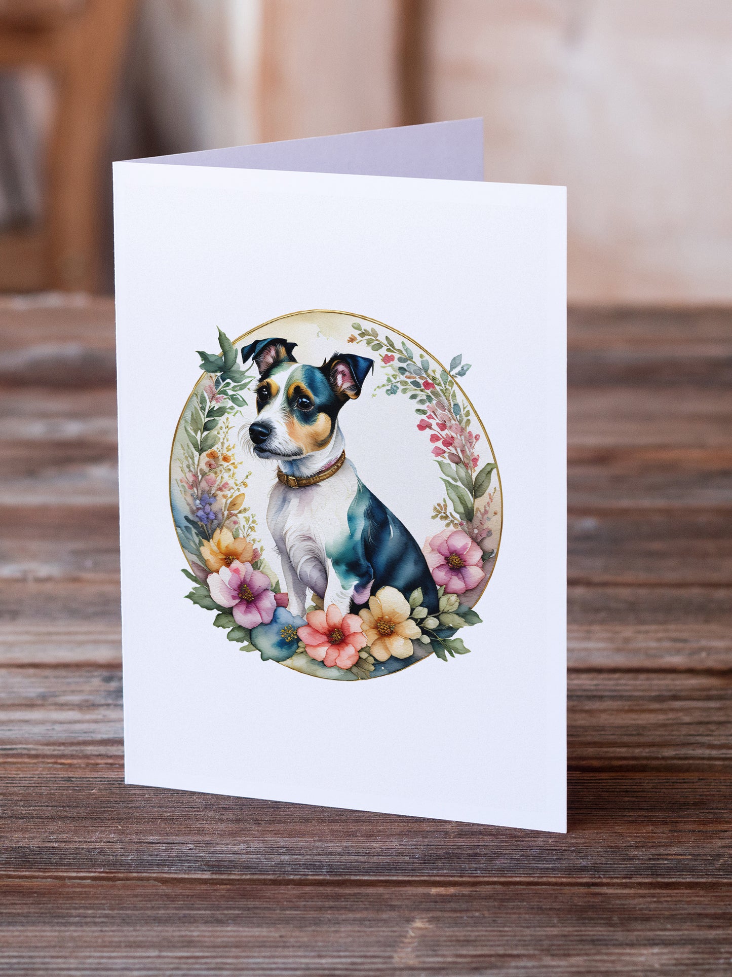 Jack Russell Terrier and Flowers Greeting Cards Pack of 8