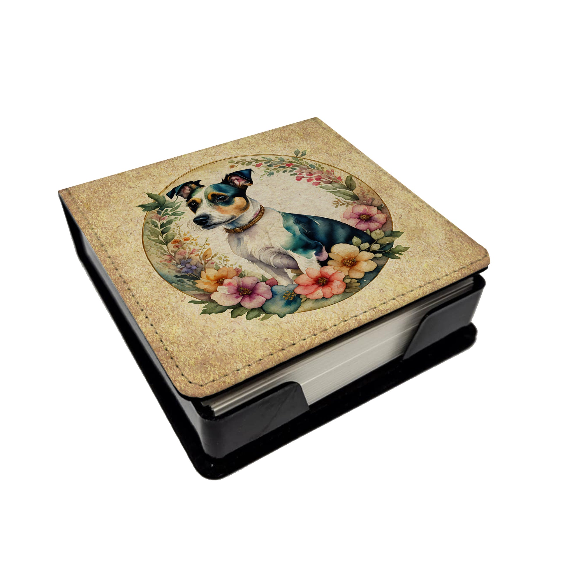 Buy this Jack Russell Terrier and Flowers PU Leather Note Paper Holder